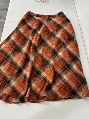 iO Orange Plaid A-Line Wool Blend Skirt Size XL Lined Cozy Fall